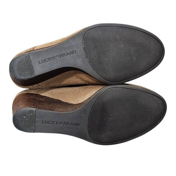 Lucky Brand Sumba Lace-up Suede Wedge Tan Ankle Bootie Boots - Picture 9 of 9